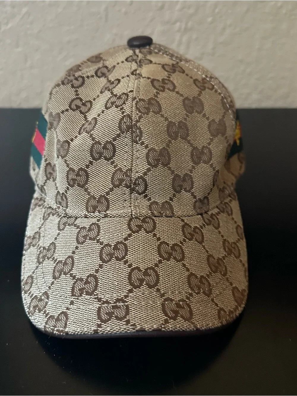 Kids Brown/Beige GG Monogram Baseball Cap with Web Stripe